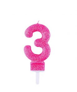 شمع عدد سه اکلیلی صورتی