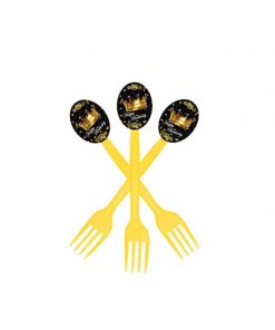 پک چنگال تم تولد تاج طلایی