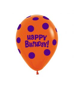 بادکنک خال خالی نا رنجی و بنفش طرح تولدت مبارک لاتکس هلیومی