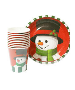 بشقاب و لیوان تم ادم برفی