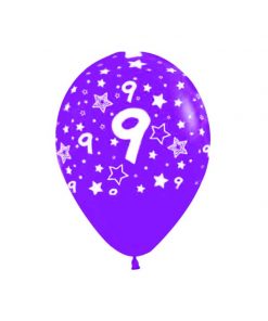 بادکنک لاتکس بنفش طرح عدد نه