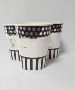 لیوان تم سفید مشکی نقره موب هپی برثدی