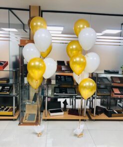 دسته بادکنک هلیومی سفید و طلایی4